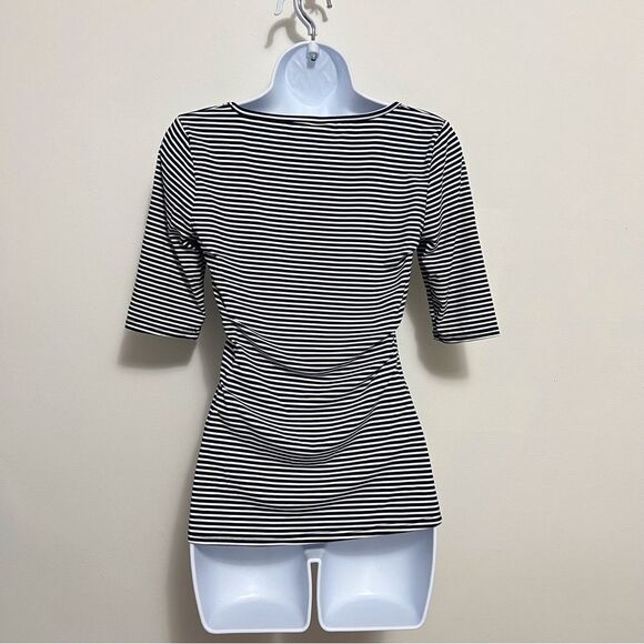 SALE!! P!phany Blue And White Striped Round Neck Elbow Sleeve Tee NWT XS - Picture 4 of 7